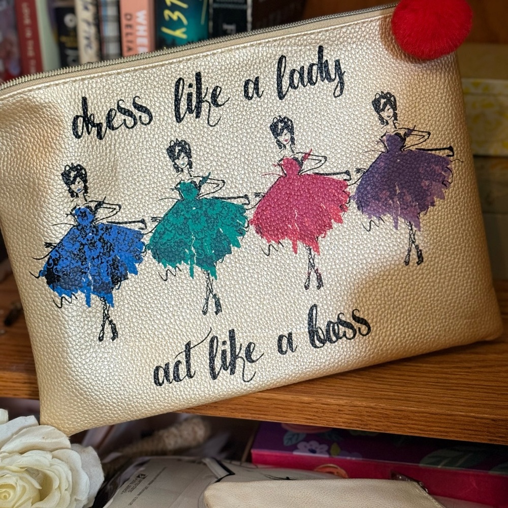 Gold Women's Clutch with Fashion Print